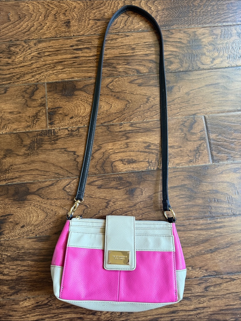 Tignanello Leather Pink and Cream Crossbody/Shoulder Bag